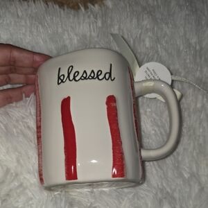 NWT Rae Dunn Blessed Ceramic Mug - Red and White